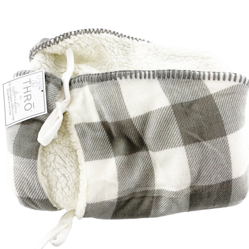 Thro Marlo Lorenz Emma Plaid Tree Skirt 48" Ghost Gray‎ White Sherpa Buffalo